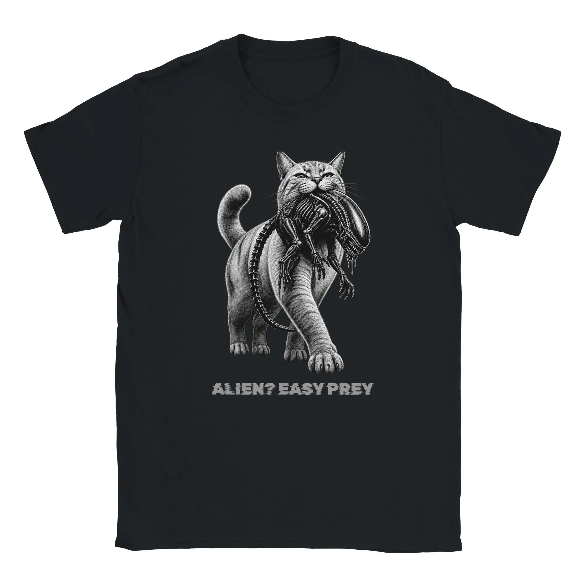 Lustiges Katzen T-Shirt mit Alien Humor, Sternen und Weltraumkulisse