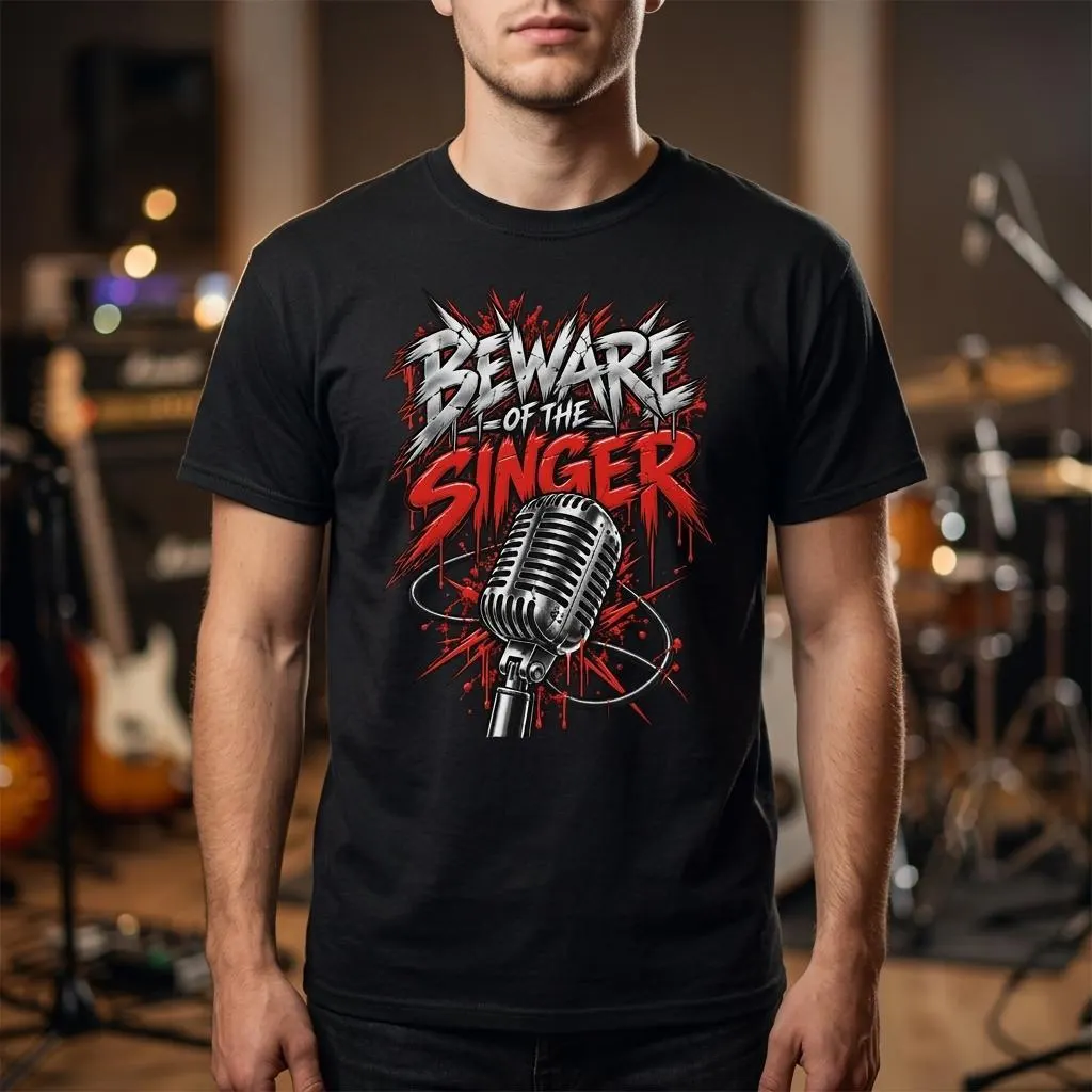 Sängerin T-Shirt mit rotem Rock-Design und Mikrofon Motiv