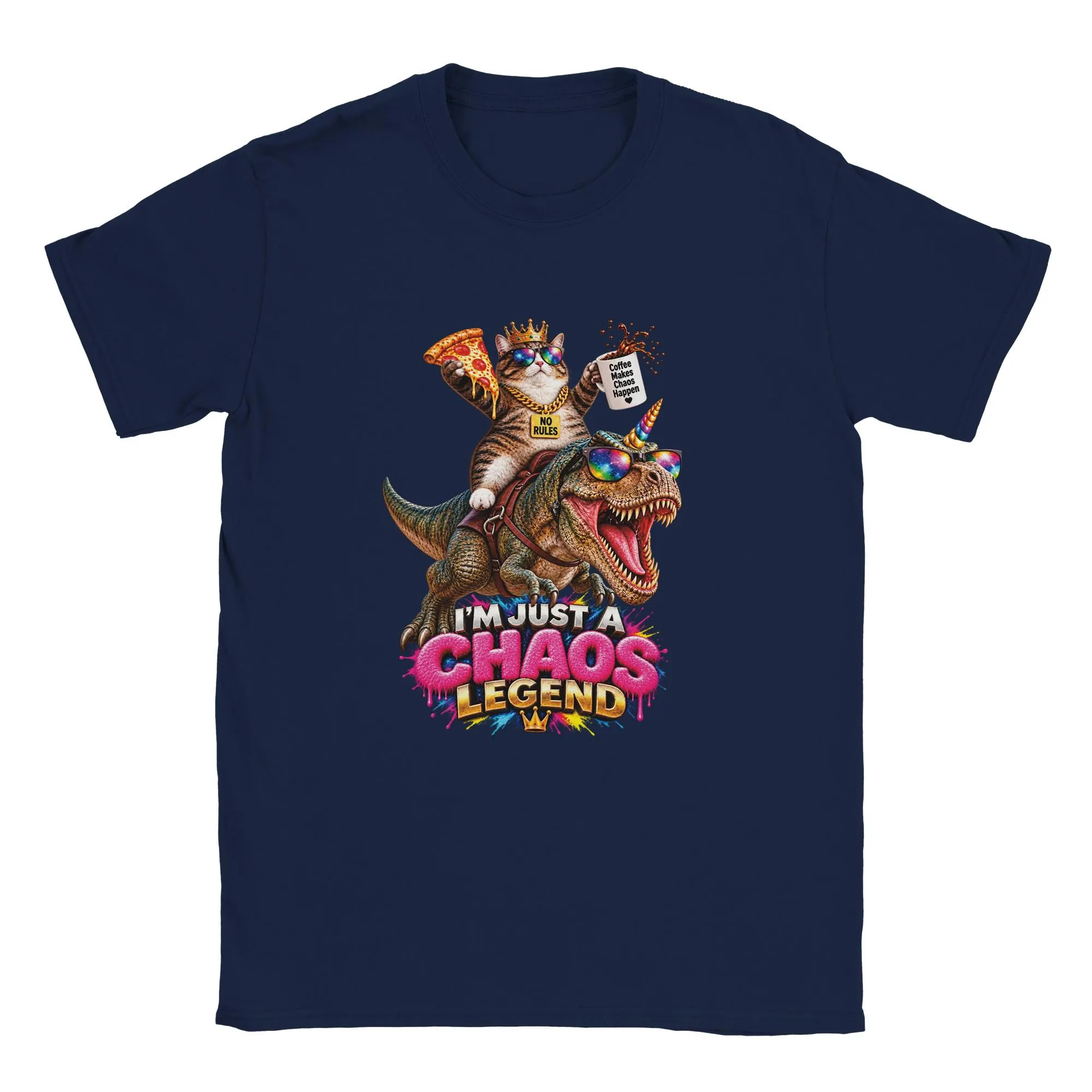 Witziges T-Shirt mit gekrönter Katze und Dinosaurier